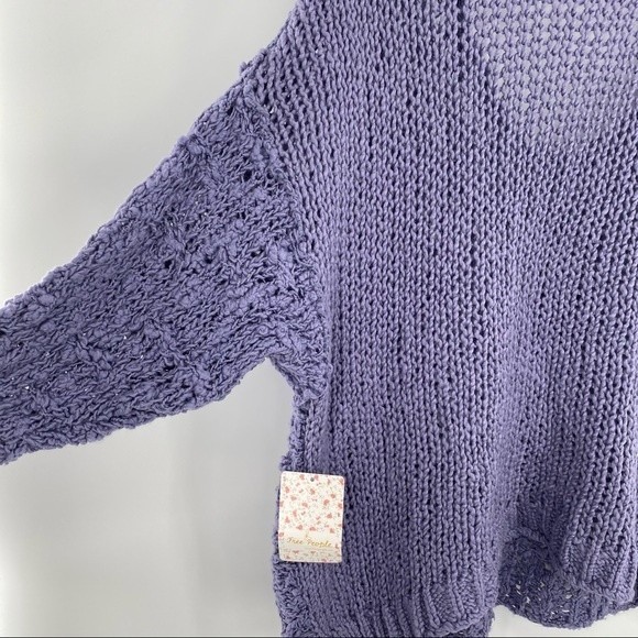 Free People NWT Sunday Shore Cotton Blend Chunky Open Knit Purple Sweater New - Picture 7 of 10